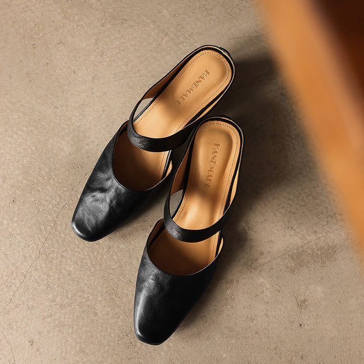 Margaret | Square-Toe Leather Wedge Mules