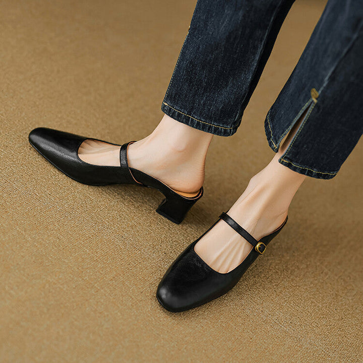 Felicity | Strap Leather Heeled Mules