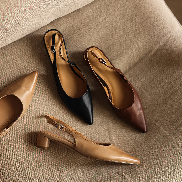 Nora | Pointed Leather Slingback Heels