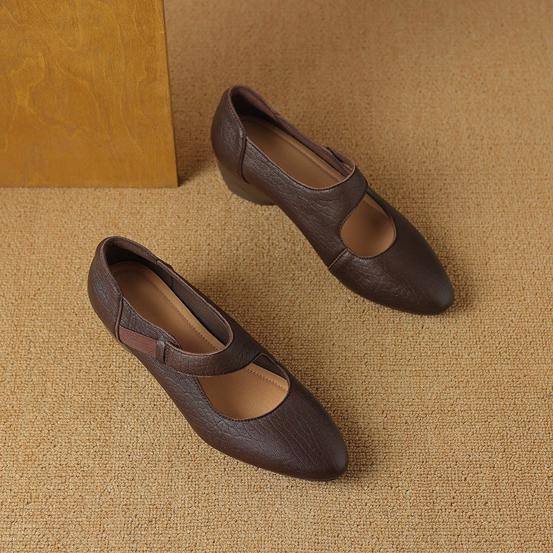 Sole and wedge detail of Suzanne leather Mary-Jane wedges