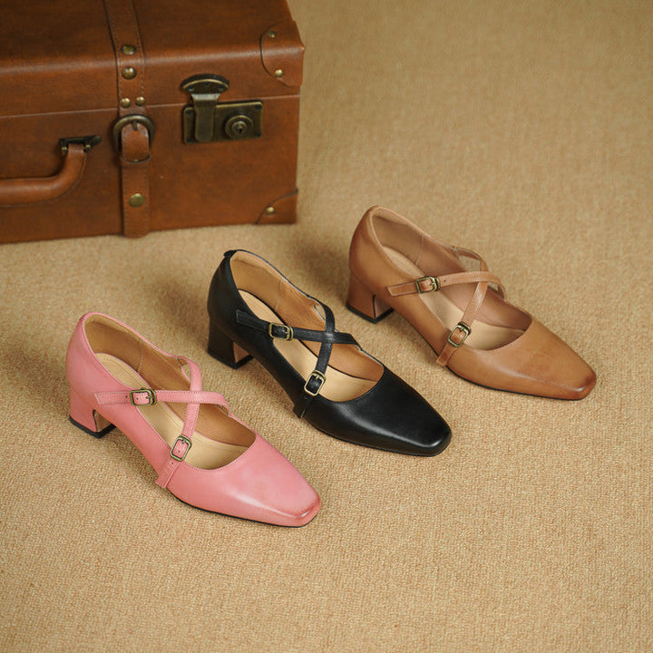Deborah | Cross-Strap Leather Mary-Jane Heels