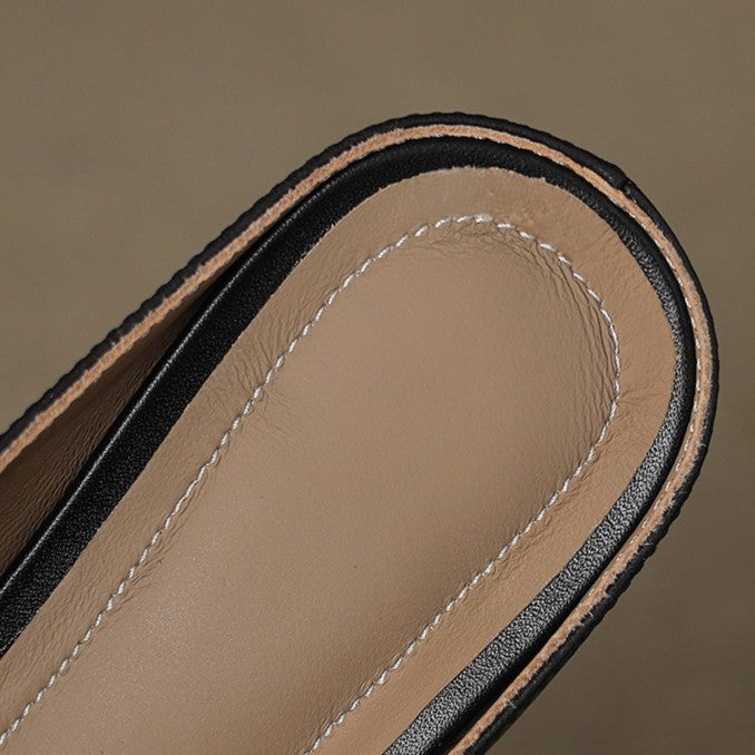 Lydia | Square-Toe Leather Heeled Mules