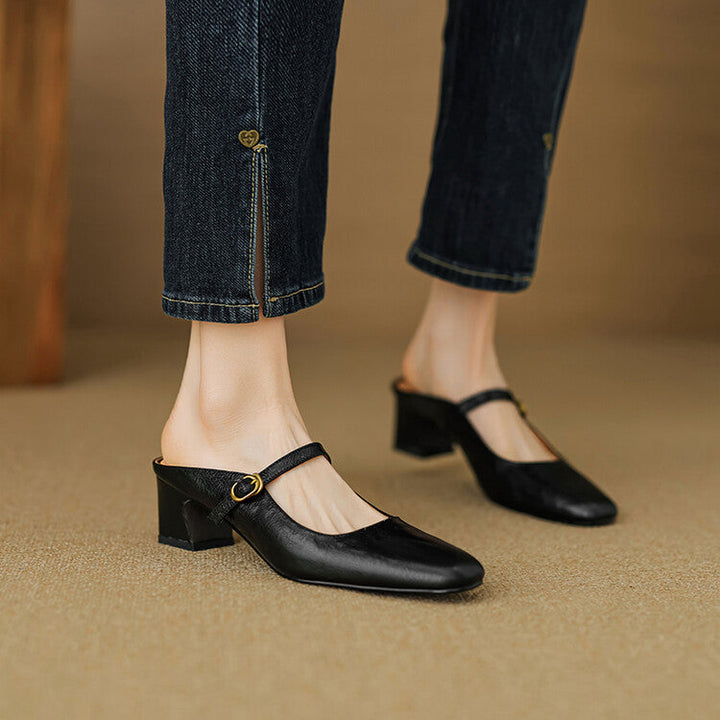 Felicity | Strap Leather Heeled Mules