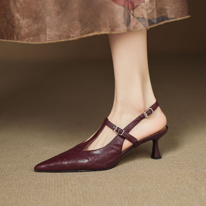 Estelle T-bar heels worn with a midi skirt