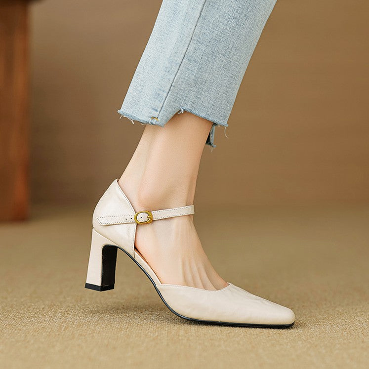 Charlene | Square-Toe Leather d'Orsay Heels