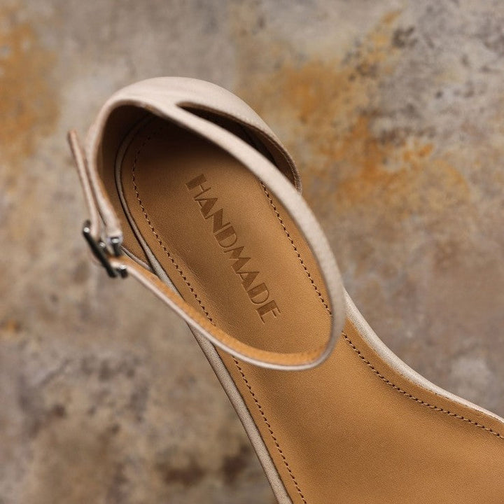 Loraine | Square-Toe Leather Ankle-Strap Sandal Heels
