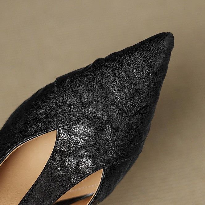 Estelle | Pointed Leather T-Bar Slingback Heels