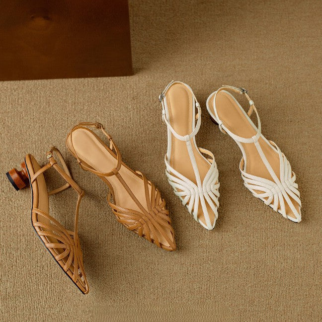 Patricia T-strap heels worn with a summer dress