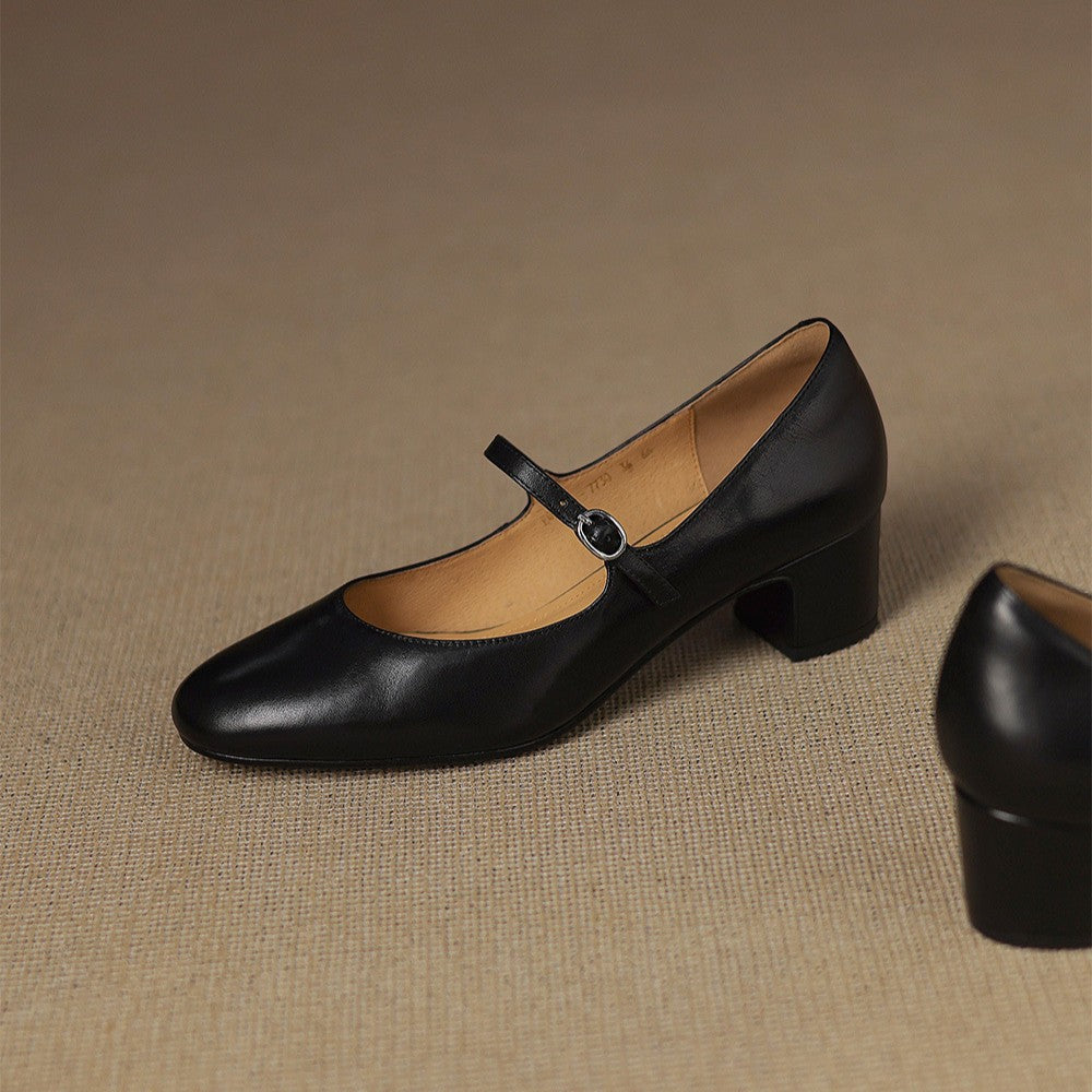 Theodora | Strap Leather Block Heels