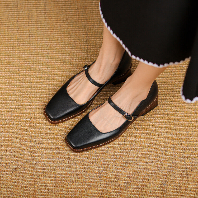Antoinette | Square-Toe Leather Mary-Jane Heels