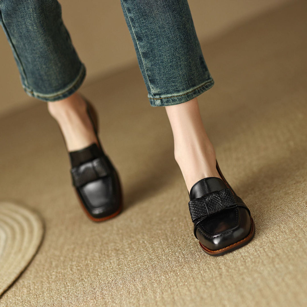 Colette | Bow Leather Loafer Pumps
