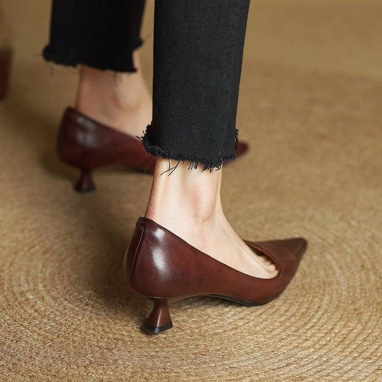 Eleanor | Pointed Leather Kitten Heels