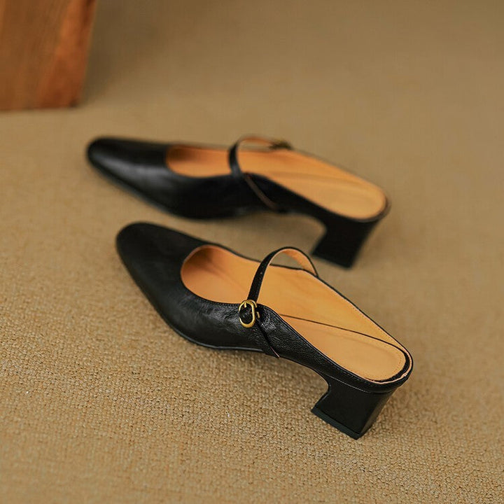 Felicity | Strap Leather Heeled Mules