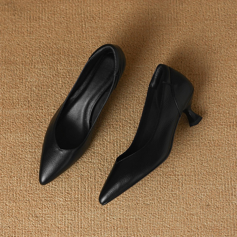 Yvonne | Pointed Leather Kitten-Heel Pumps