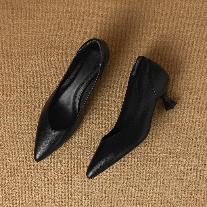 Yvonne | Pointed Leather Kitten-Heel Pumps