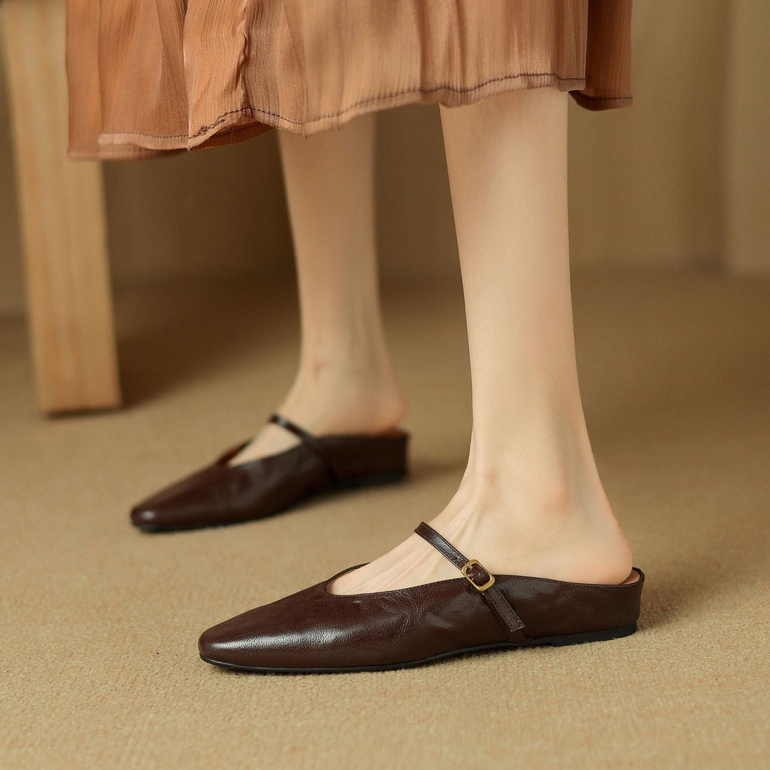 Simone | Strap Leather Flat Mules