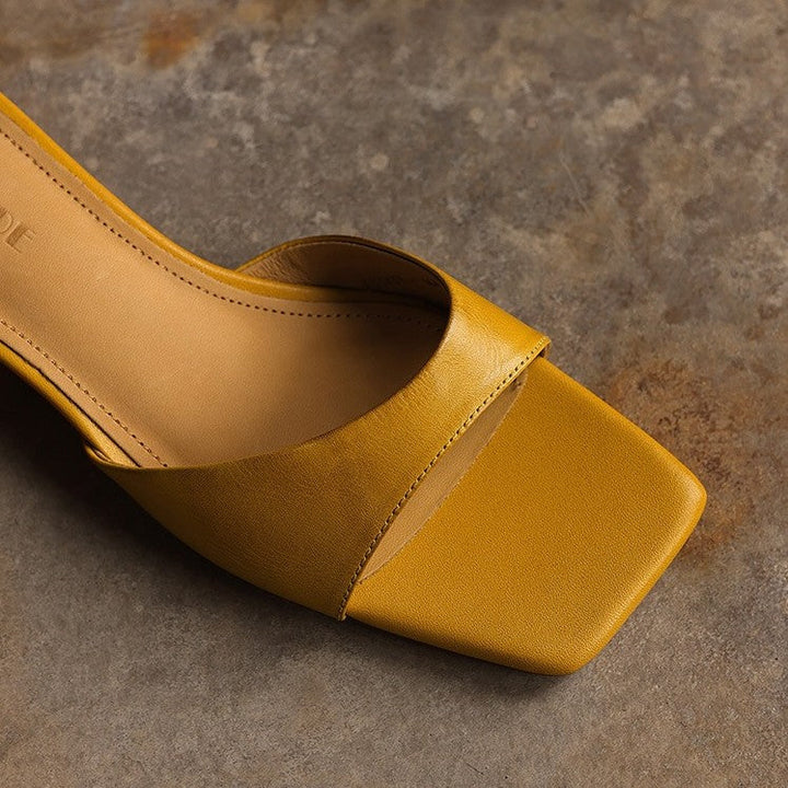 Bernadette | Square-Toe Leather Wedge Mules