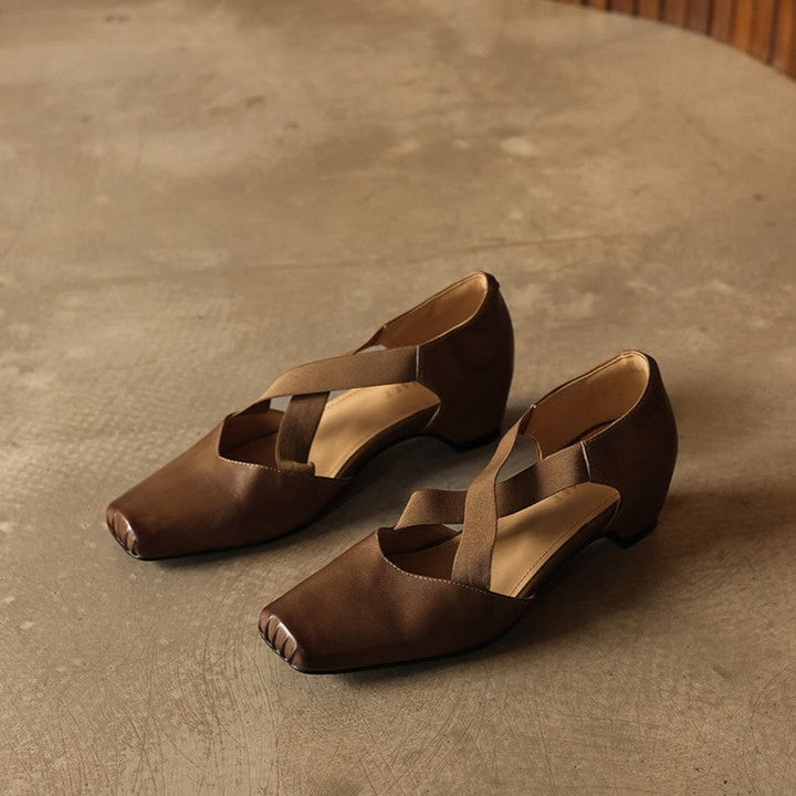 Eloria Leather Cross-Strap Heels