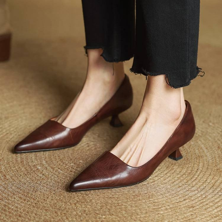 Eleanor | Pointed Leather Kitten Heels