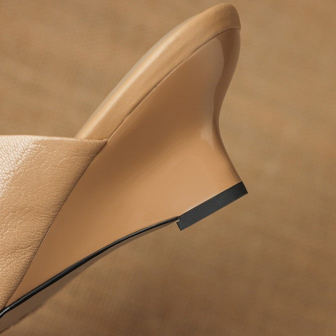 Gloria | Square-Toe Leather Wedge Mules