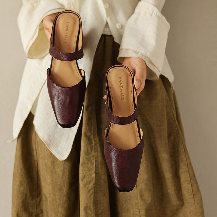 Margaret | Square-Toe Leather Wedge Mules