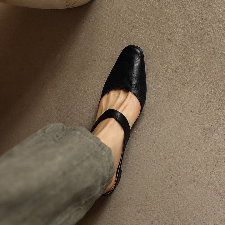 Margaret | Square-Toe Leather Wedge Mules