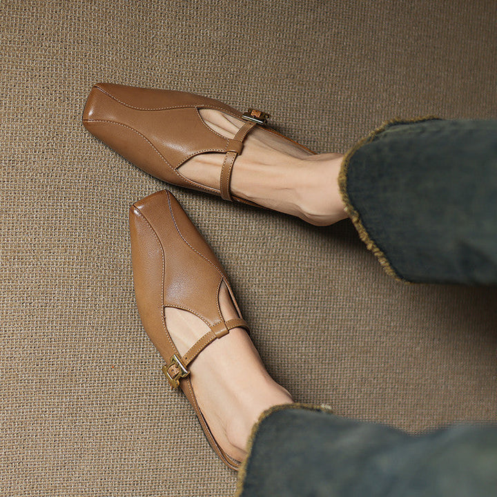 Lydia mules, detail of square toe