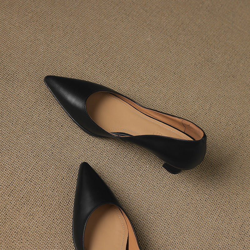 Adeline | Pointed Leather Kitten Heels