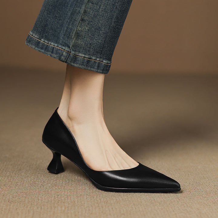 Adeline | Pointed Leather Kitten Heels
