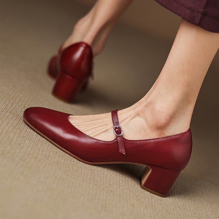 Theodora | Strap Leather Block Heels