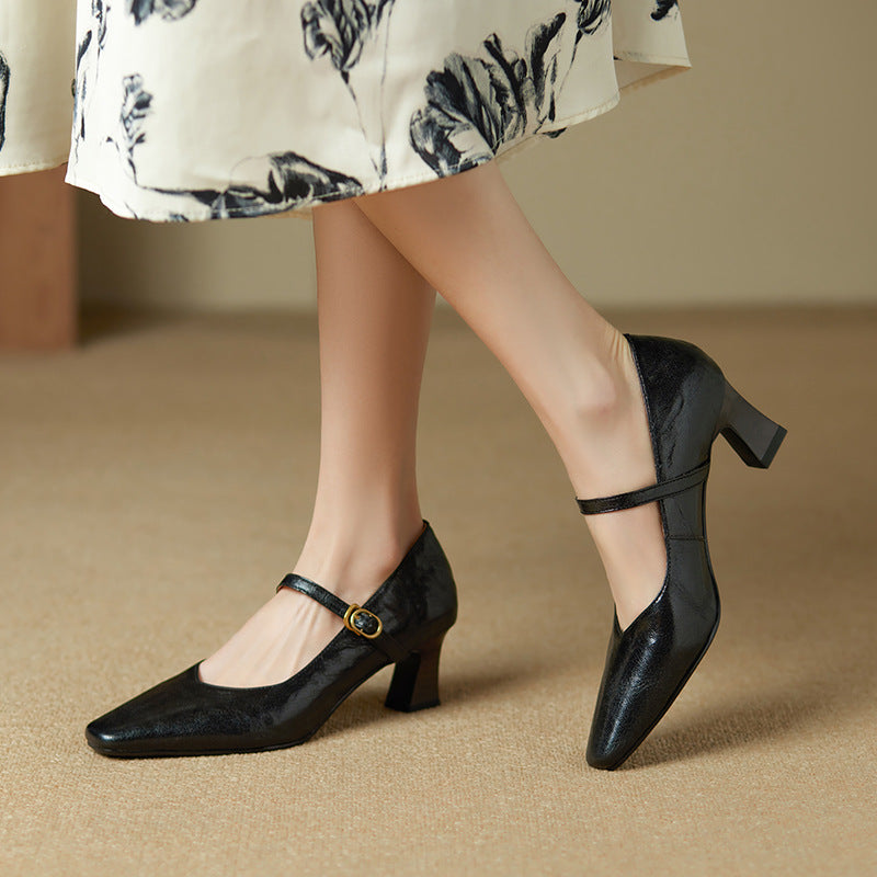 Patrice | Leather Mary-Jane Block Pumps