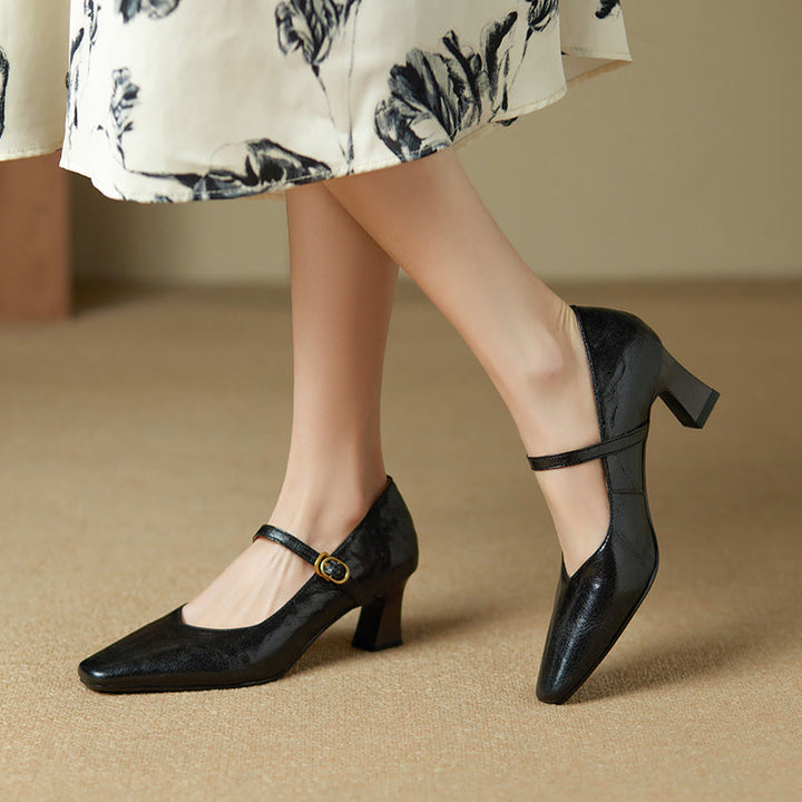 Patrice | Leather Mary-Jane Block Pumps