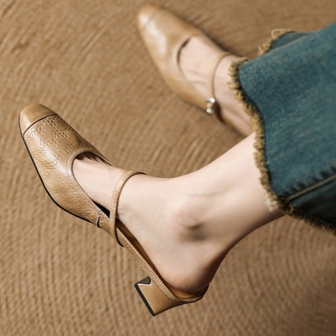 Cecilia | Strap Leather Heeled Mules