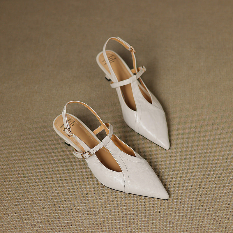 Estelle | Pointed Leather T-Bar Slingback Heels