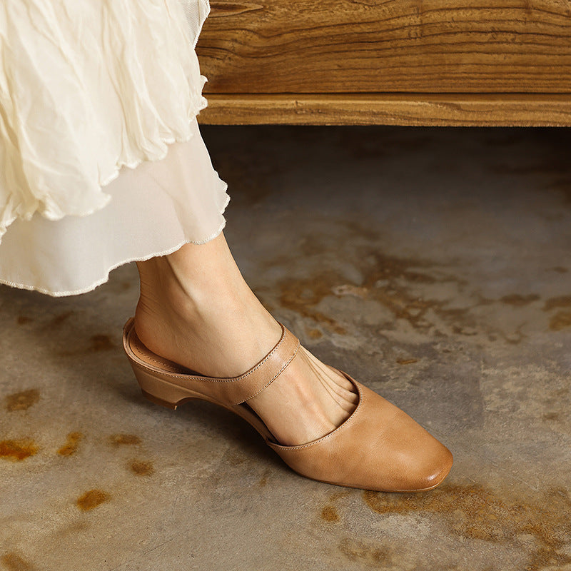 Margaret leather wedge mules, full side pair view