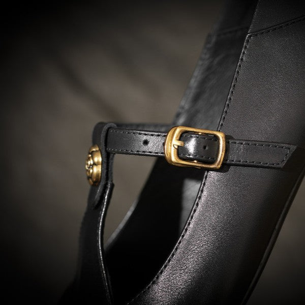 Corinne | T-Strap Leather Block Pumps