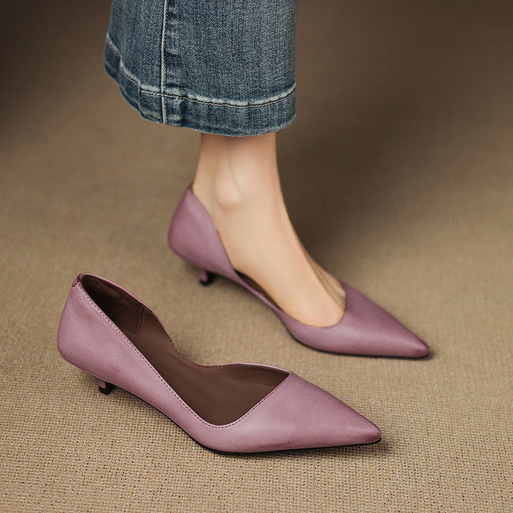 Rosalind pointed leather kitten heel pump, three-quarter view
