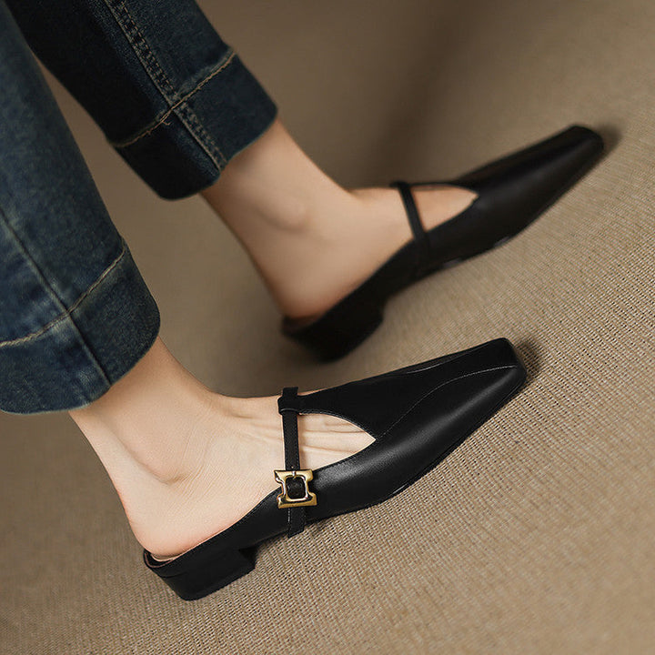 Lydia | Square-Toe Leather Heeled Mules
