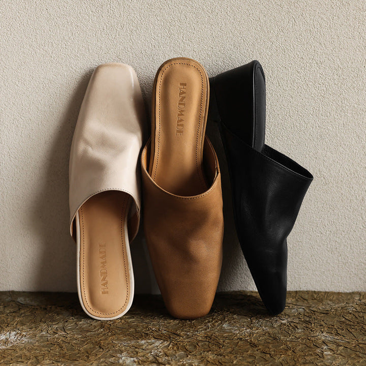 Genevieve | Square-Toe Leather Wedge Mules