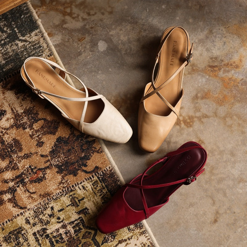 Rosemary | Cross-Strap Leather Slingback Heels