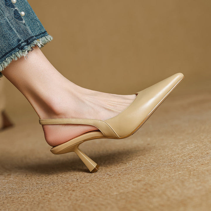 Lucinda heels, front view in Oatstone Beige