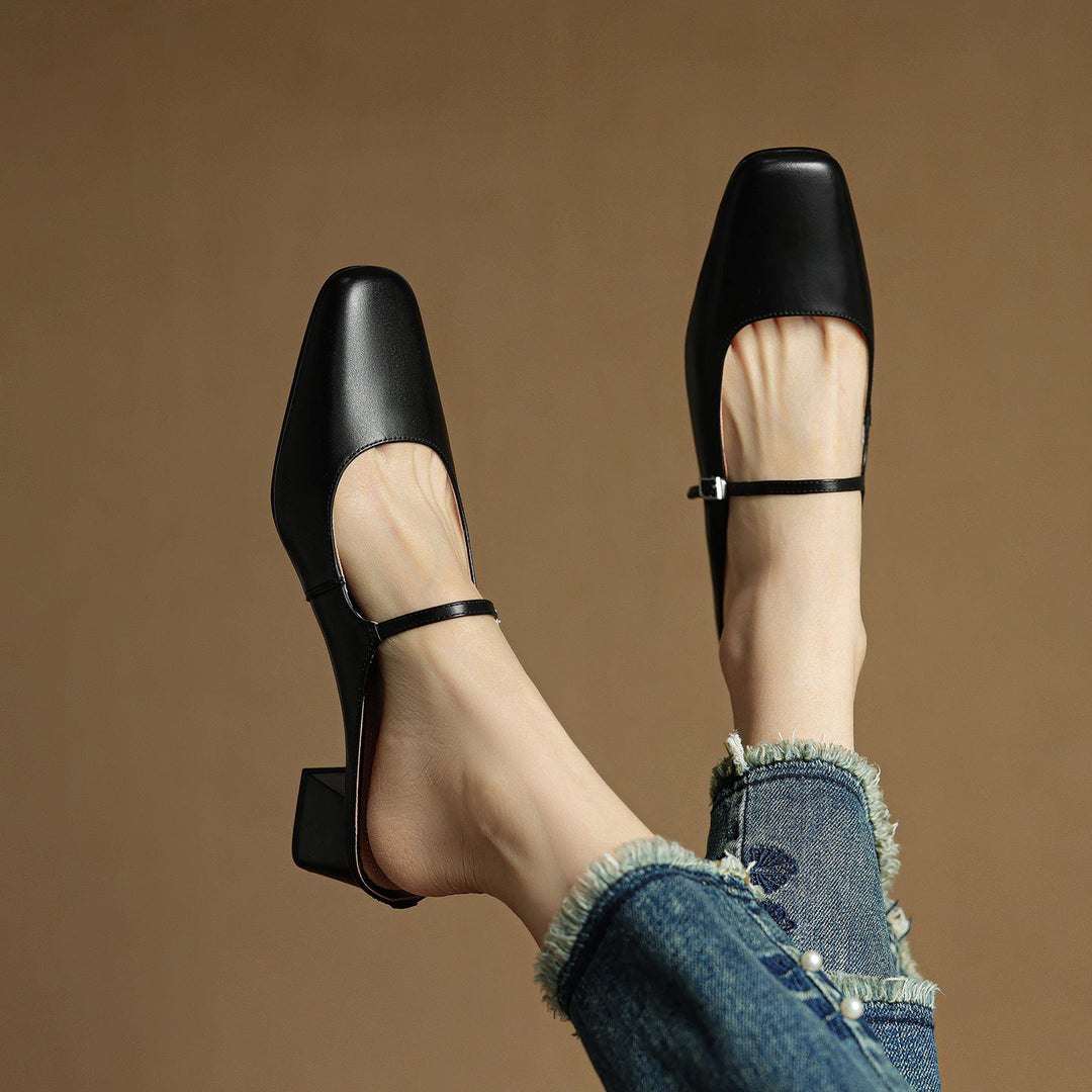 Florence | Square-Toe Leather Block Mules