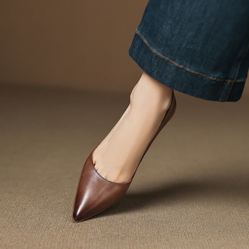 Adeline | Pointed Leather Kitten Heels