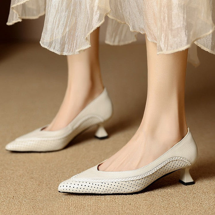 Soft Stone lambskin kitten heels, angled studio shot