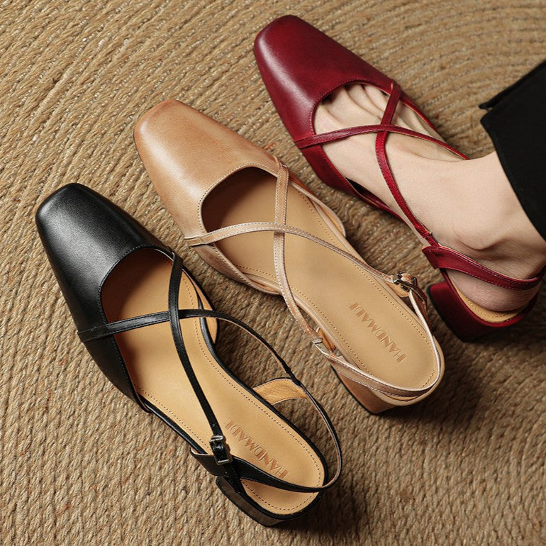 Adelaide | Square-Toe Leather Slingback Heels