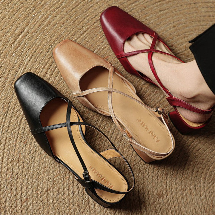 Adelaide | Square-Toe Leather Slingback Heels