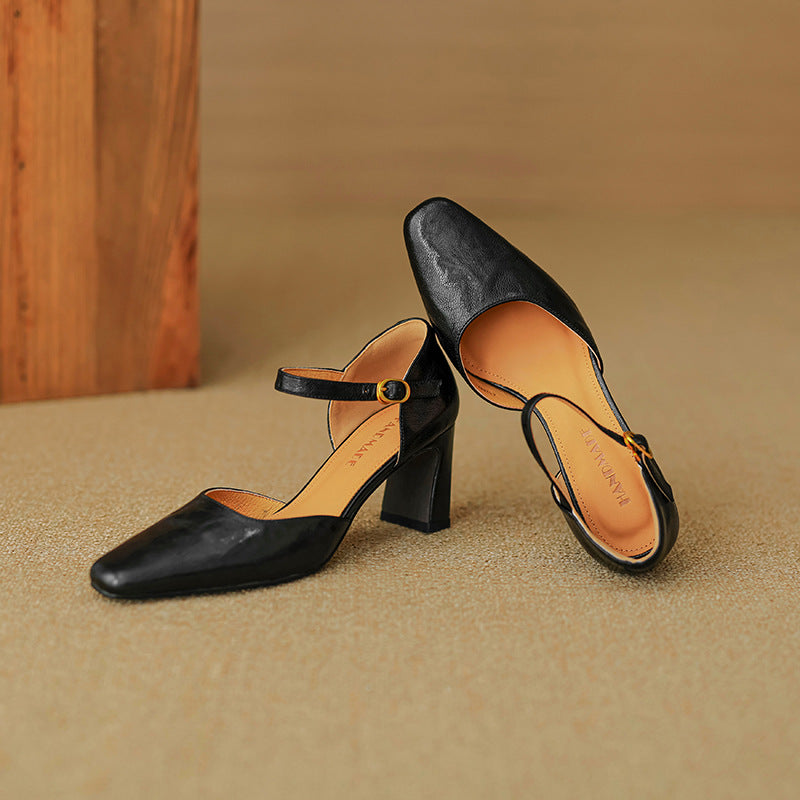 Charlene | Square-Toe Leather d'Orsay Heels