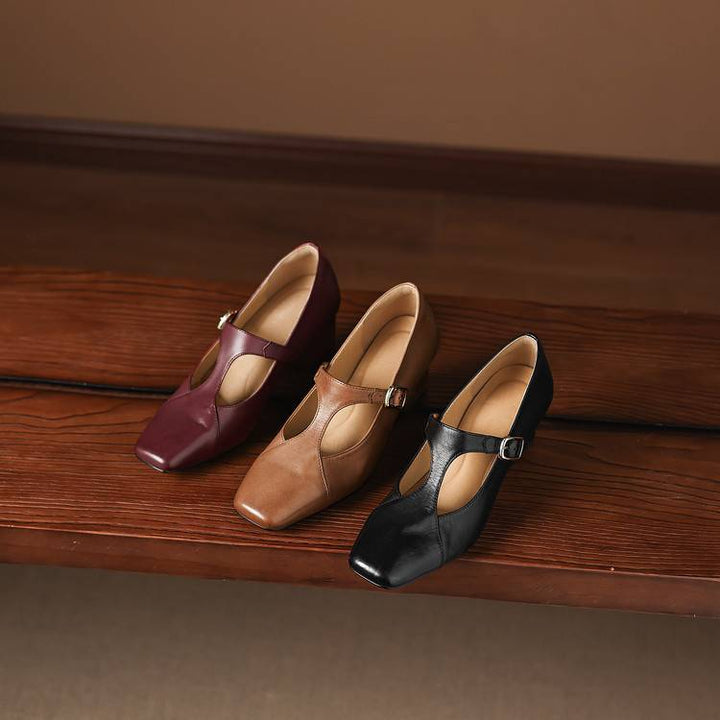 Doris | Square-Toe Leather T-Bar Heels