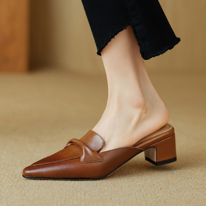 Matilda pointed leather mule, three-quarter view