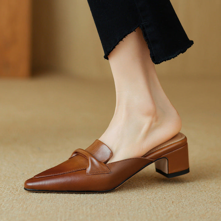 Matilda pointed leather mule, three-quarter view